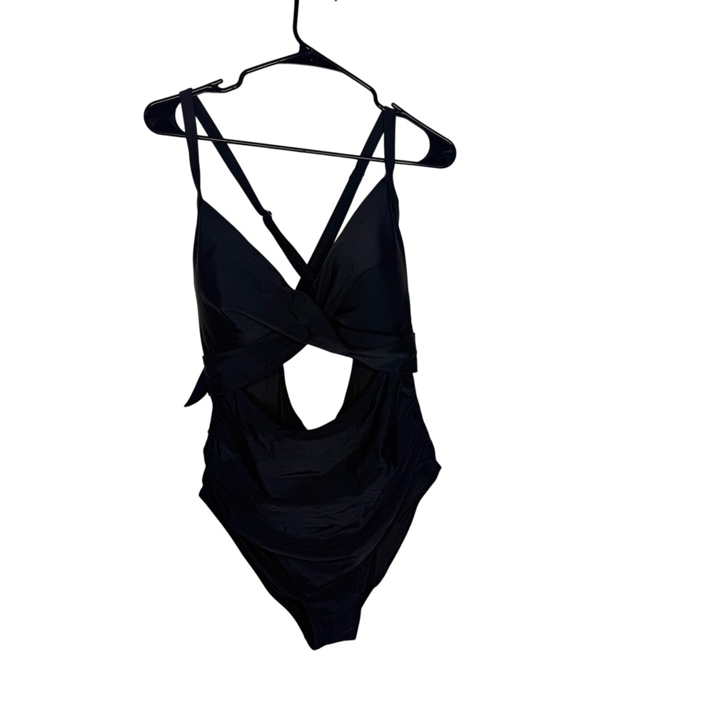 Eomenie One Piece Swimsuit XL Black Tummy Control Cutout Tie Back Ruched